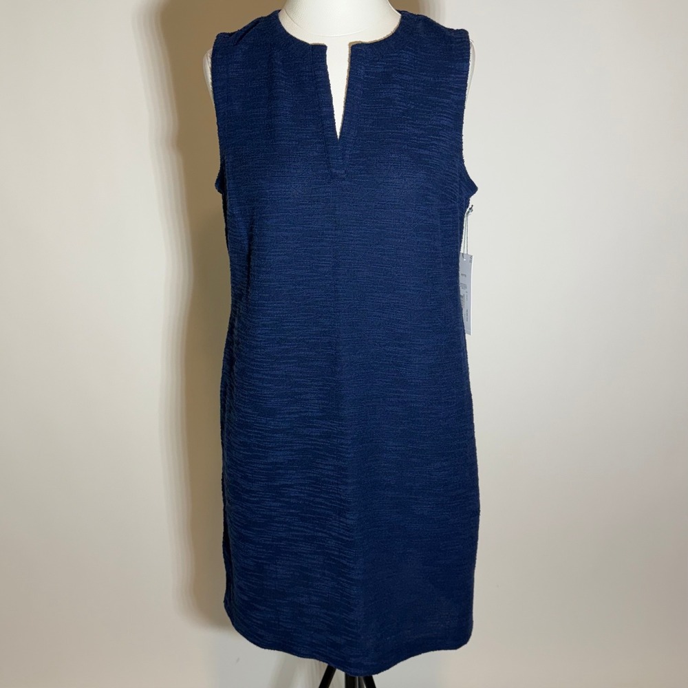 NWT Liz Claiborne Navy Blue Textured Sleeveless Dress Womens Petite Sz PM Career